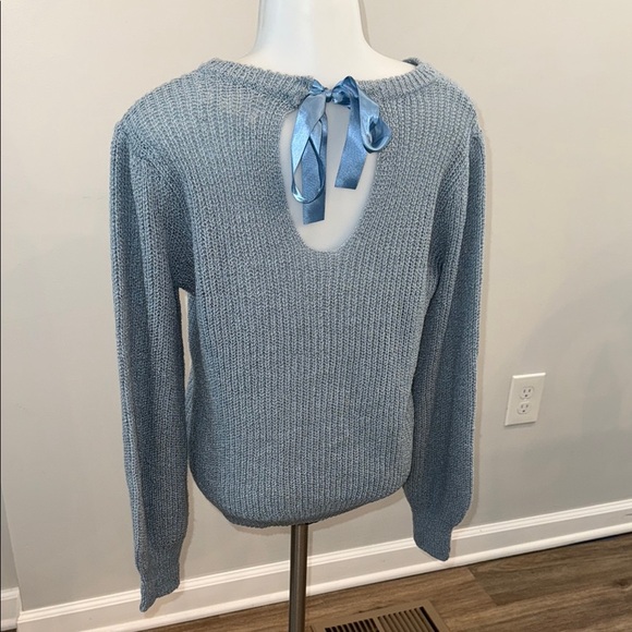 Sweet Wanderer Small Bow Keyhole Back Blue Crew Neck Sweater Knit - Picture 1 of 12